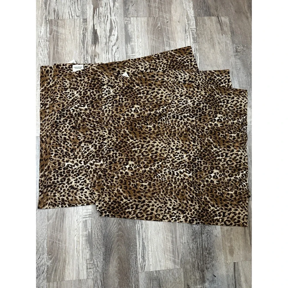 Pottery Barn Leopard Print Linen Cotton Cloth Napkins Set of 6 Brown Tan 20X20